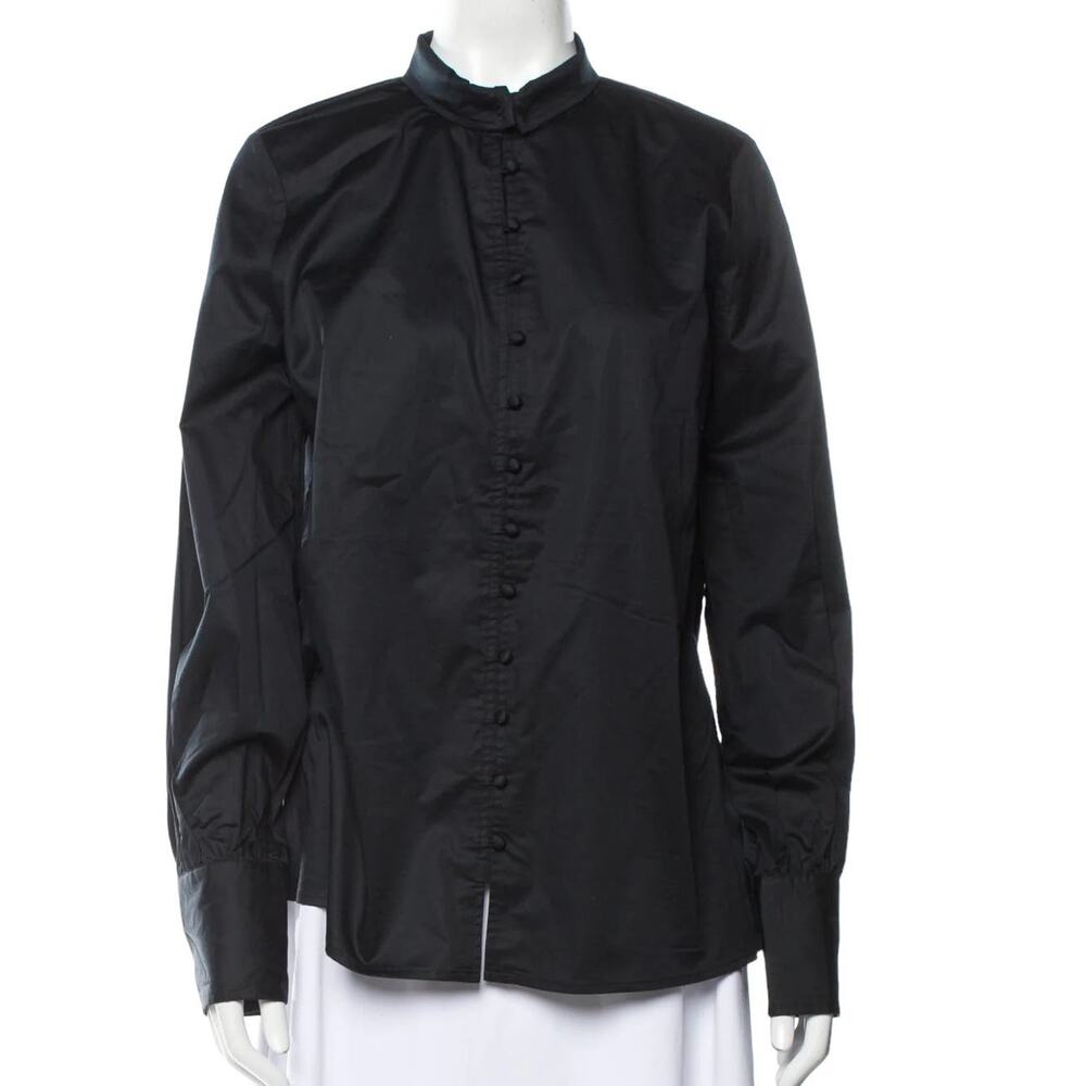 Haute Hippie NWT Mock Neck Poplin Long Sleeve Button-Up Loop Top Size M Black